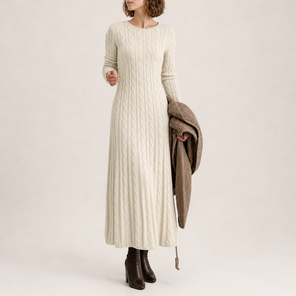 Grasse Cable-Knit Maxi Dress in Beige