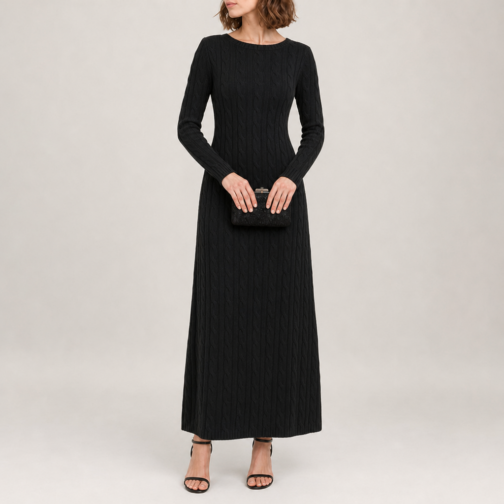 Grasse Cable-Knit Maxi Dress in Black