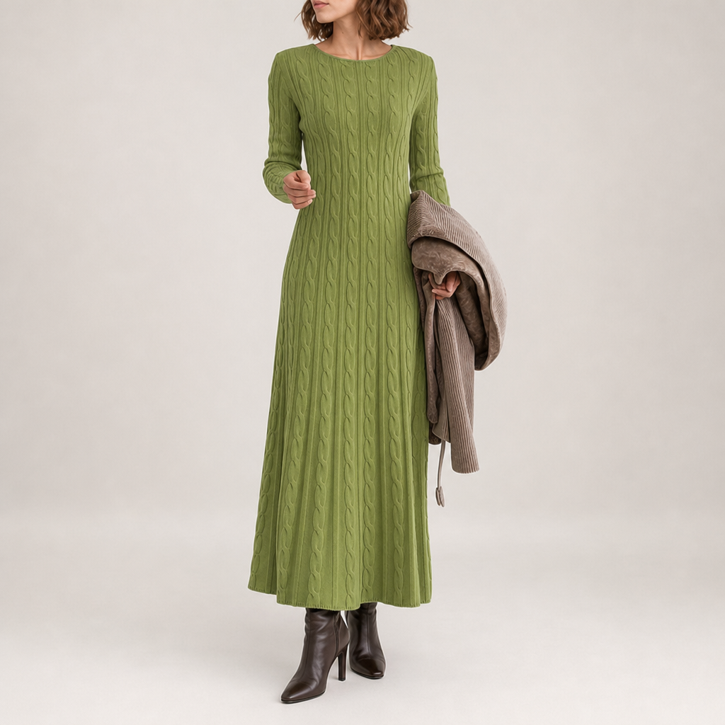 Grasse Cable-Knit Maxi Dress in Green