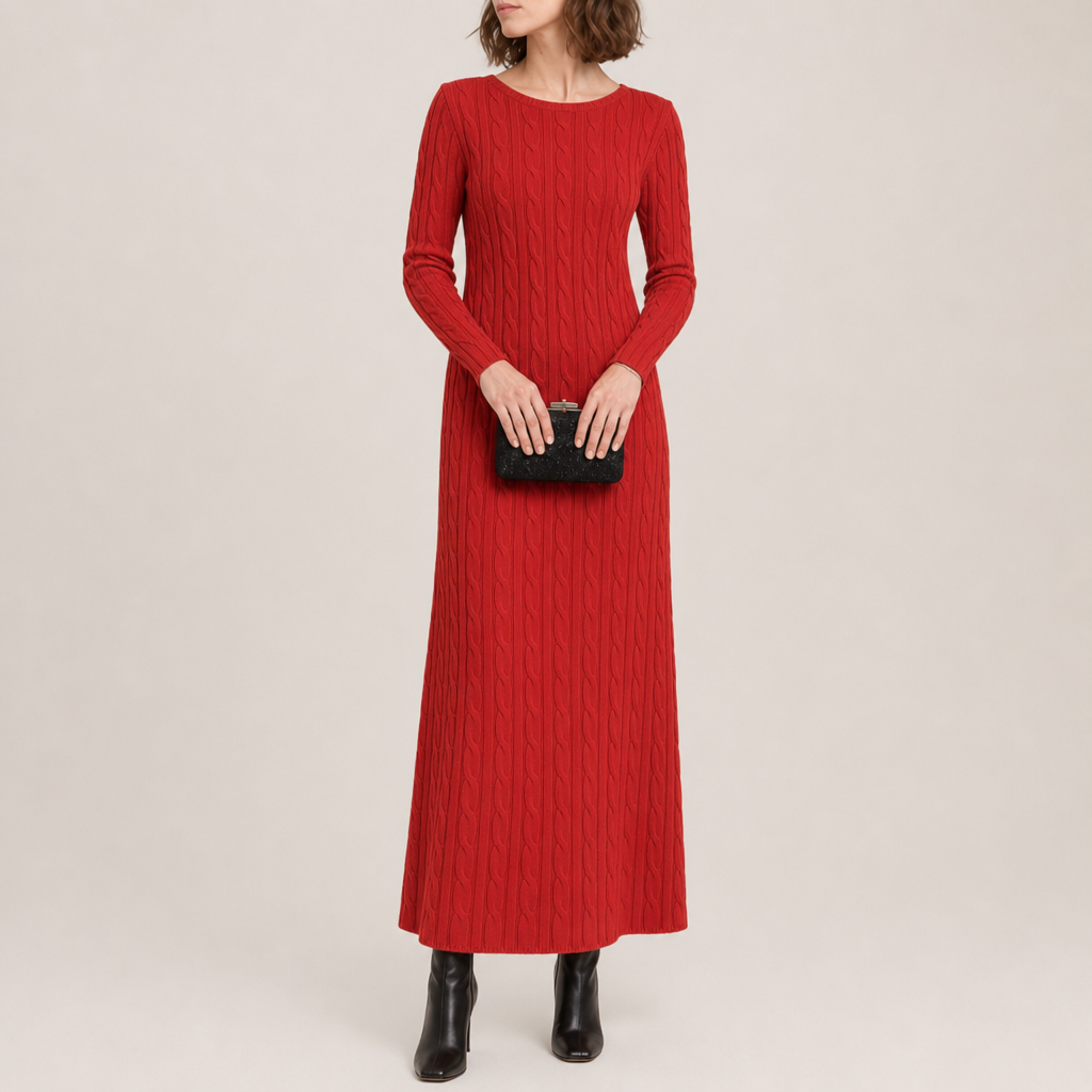 Grasse Cable-Knit Maxi Dress in Red