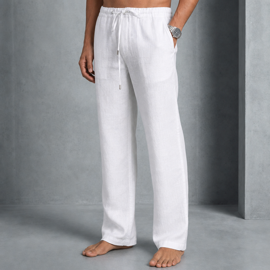 Guimaraes Linen Drawstring Trousers in White
