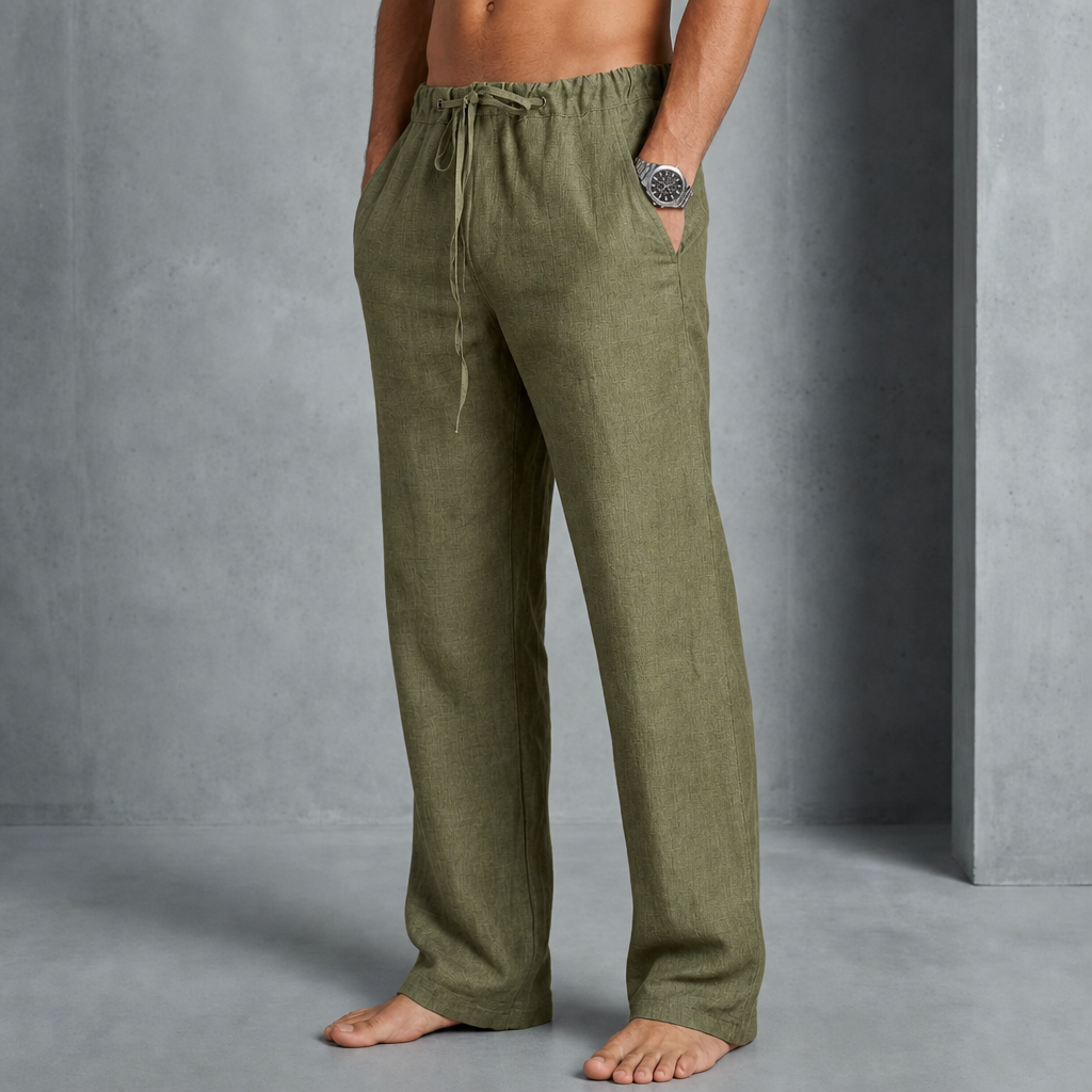 Guimaraes Linen Drawstring Trousers in Green