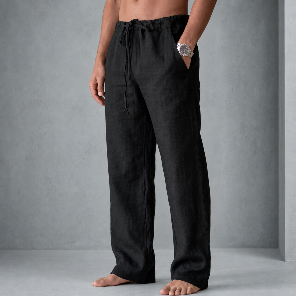 Guimaraes Linen Drawstring Trousers in Black