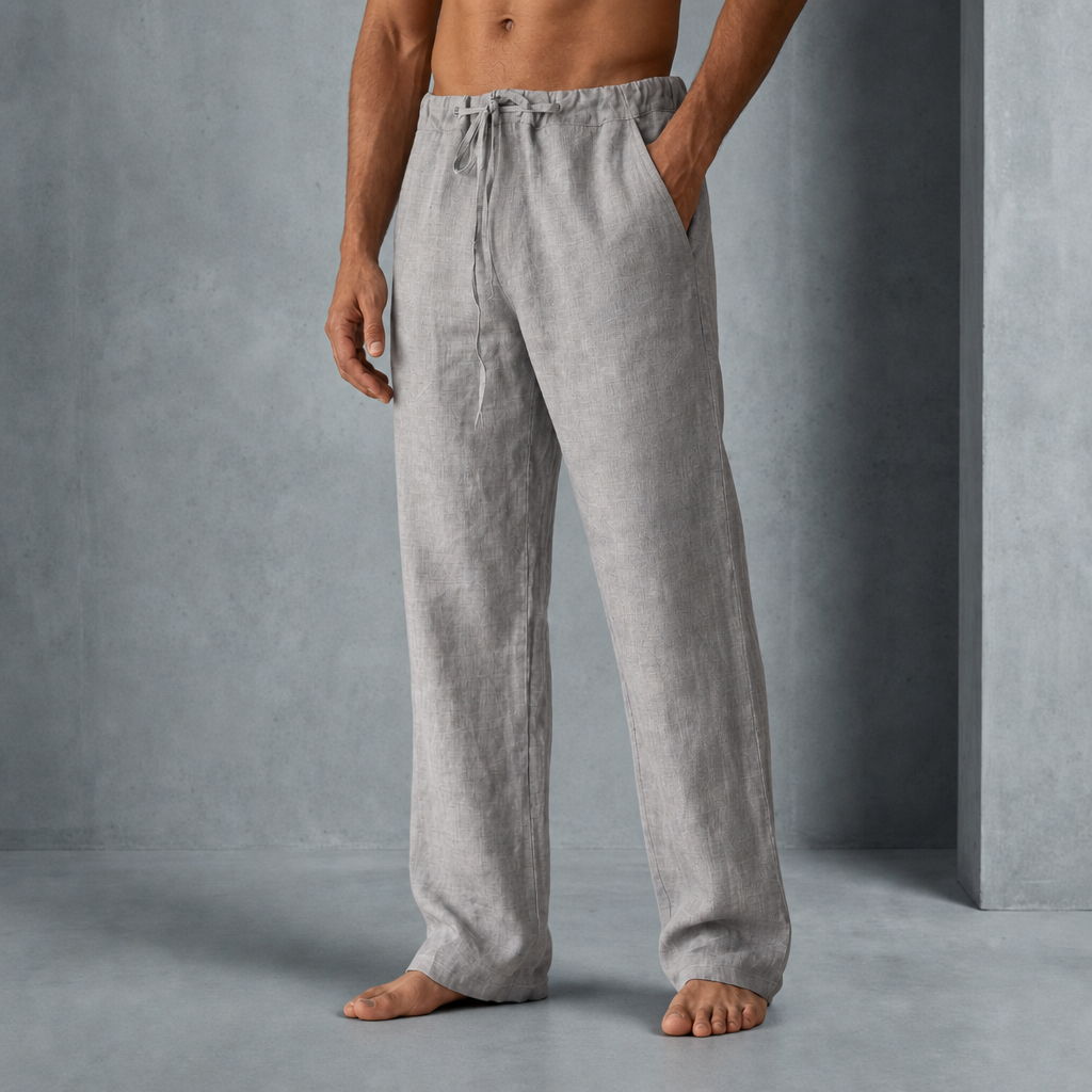 Guimaraes Linen Drawstring Trousers in Gray