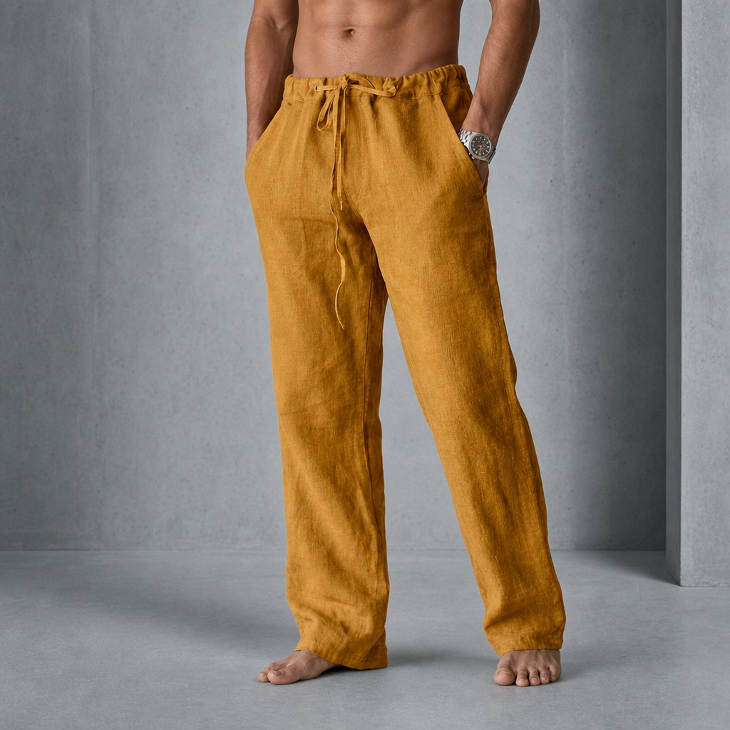 Guimaraes Linen Drawstring Trousers in Gold