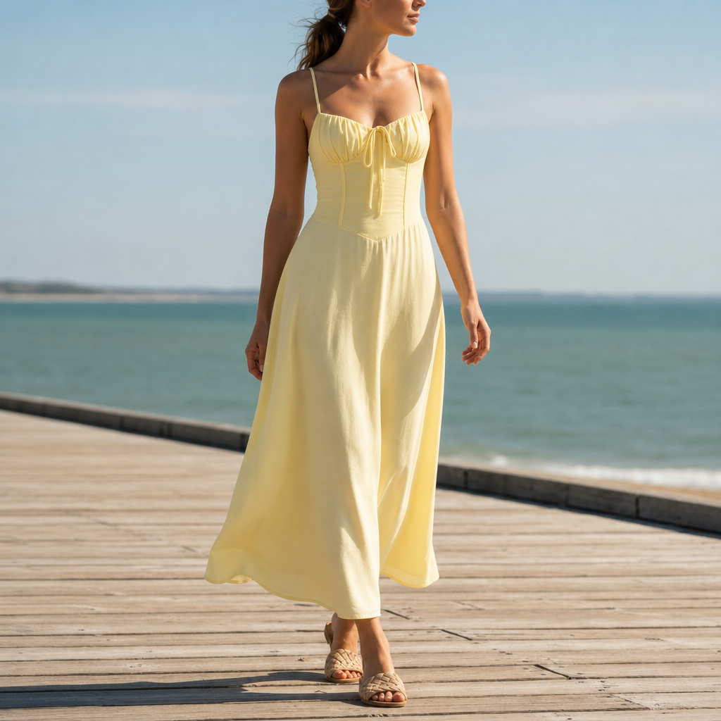 Hondarribia Corset Bodice Maxi Dress in Yellow