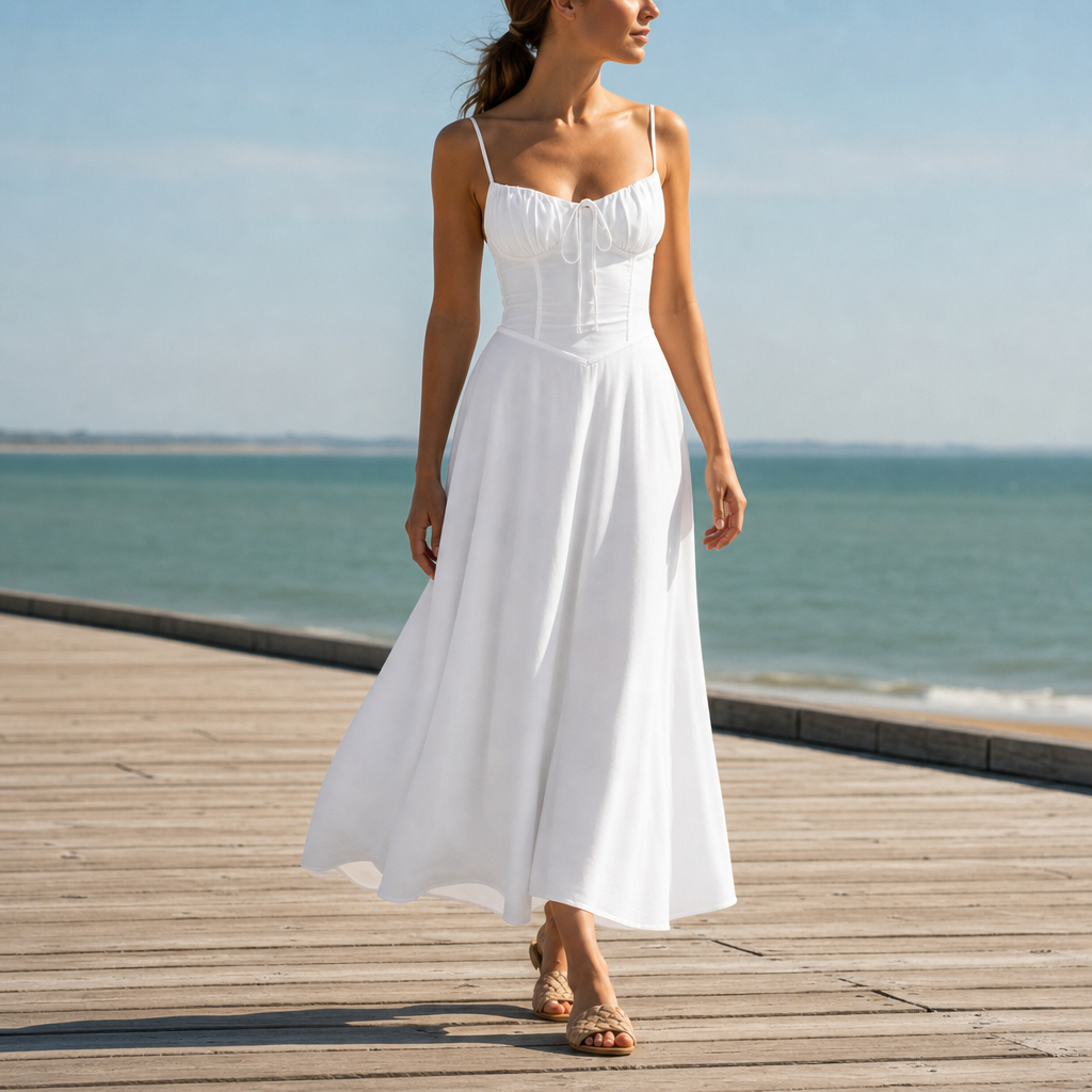 Hondarribia Corset Bodice Maxi Dress in White