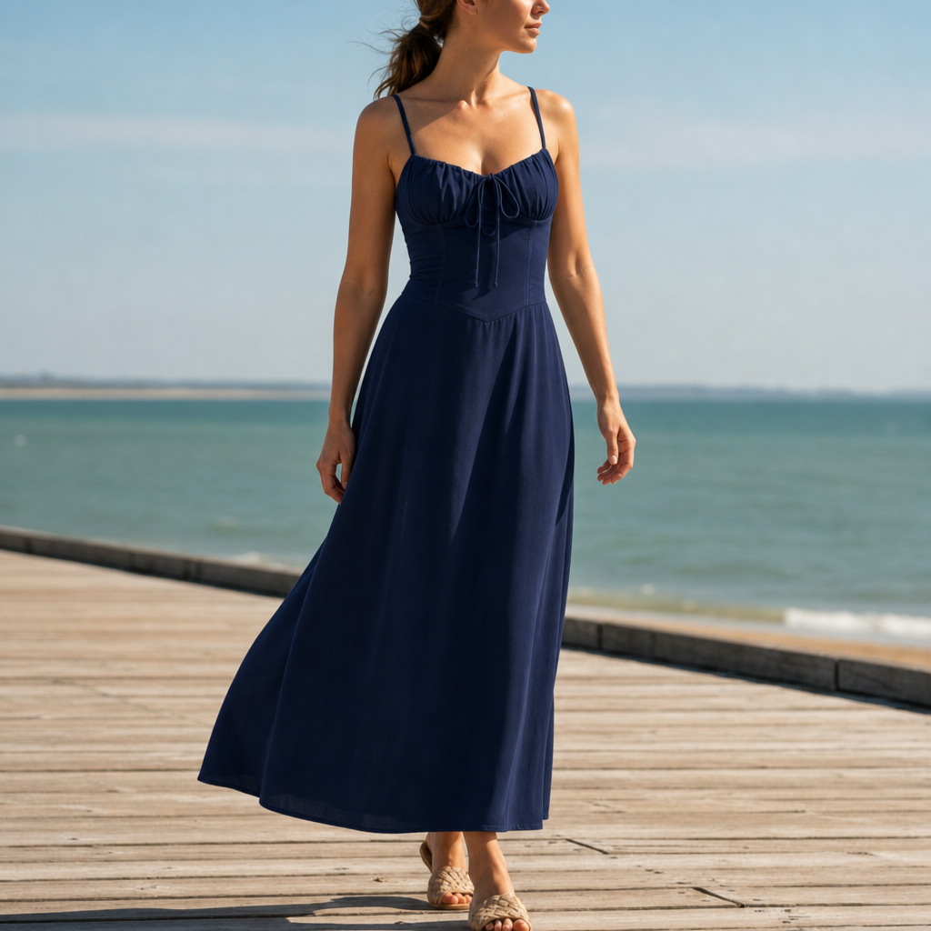 Hondarribia Corset Bodice Maxi Dress in Navy
