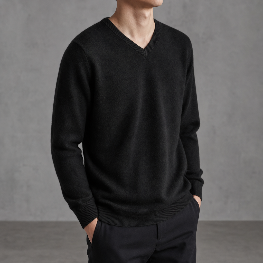 Hondarribia Relaxed Cashmere V-Neck Sweater in Black