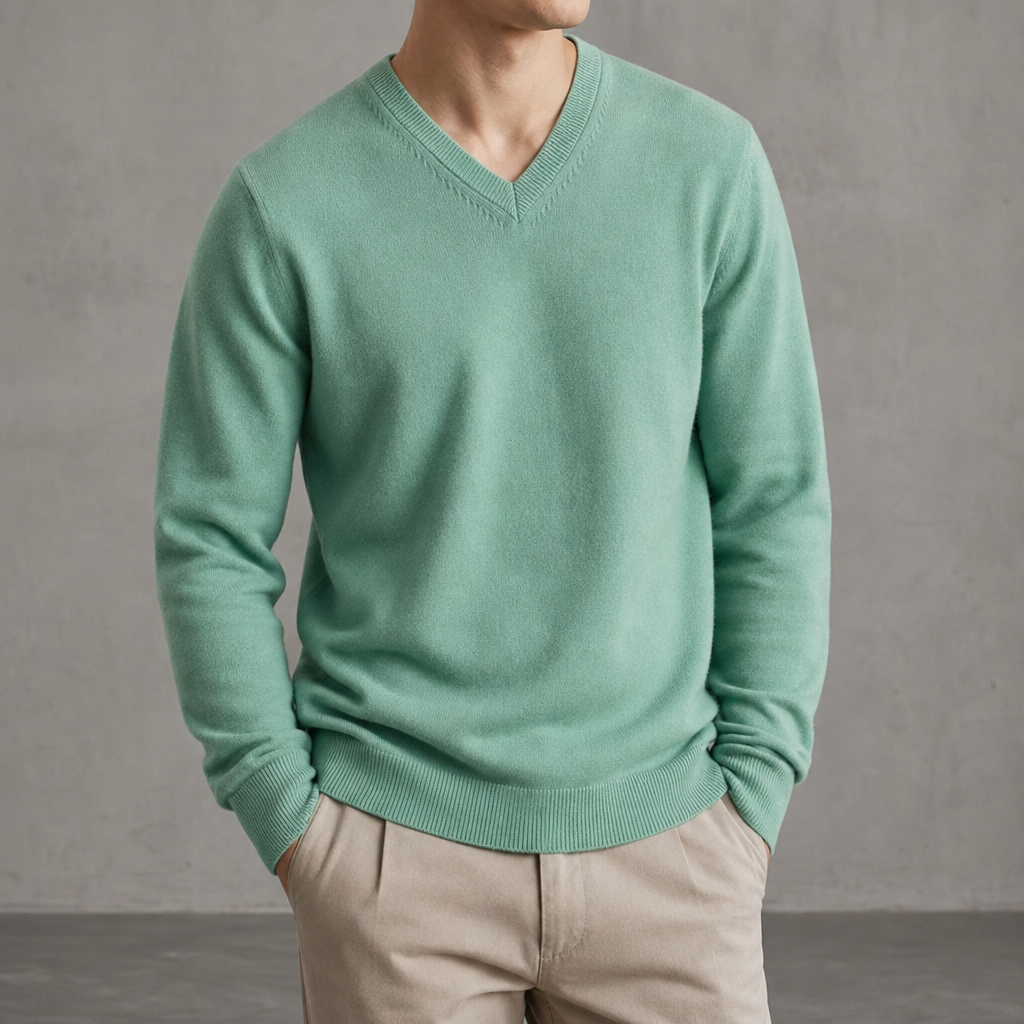 Hondarribia Relaxed Cashmere V-Neck Sweater in Green