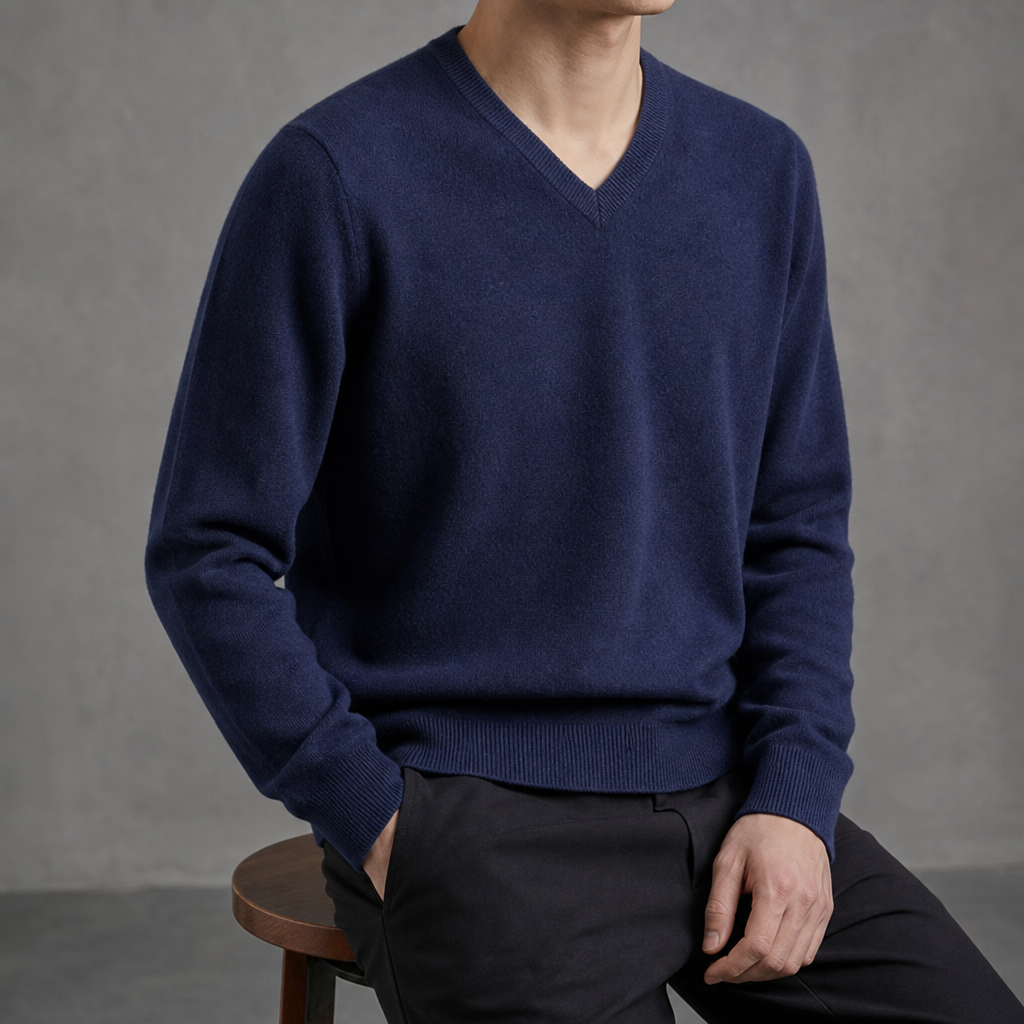 Hondarribia Relaxed Cashmere V-Neck Sweater in Navy