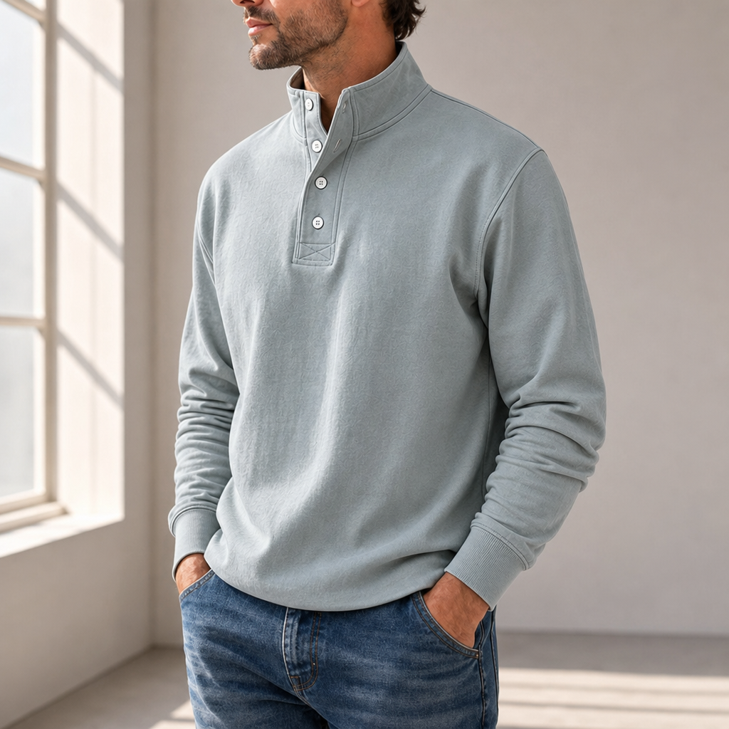Hydra Stand Collar Henley Sweatshirt in Gray