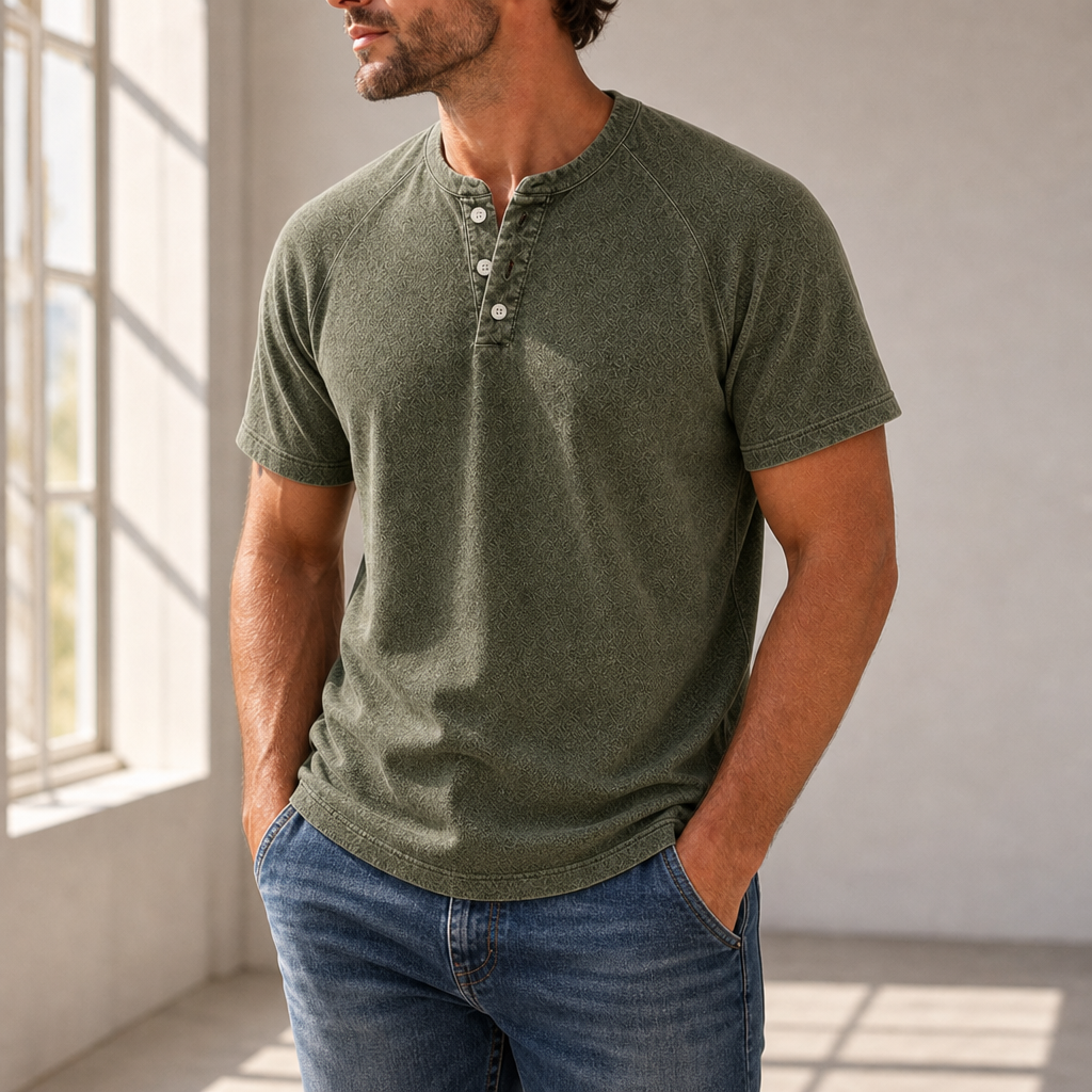 Hydra Washed Henley T-Shirt in Army Green