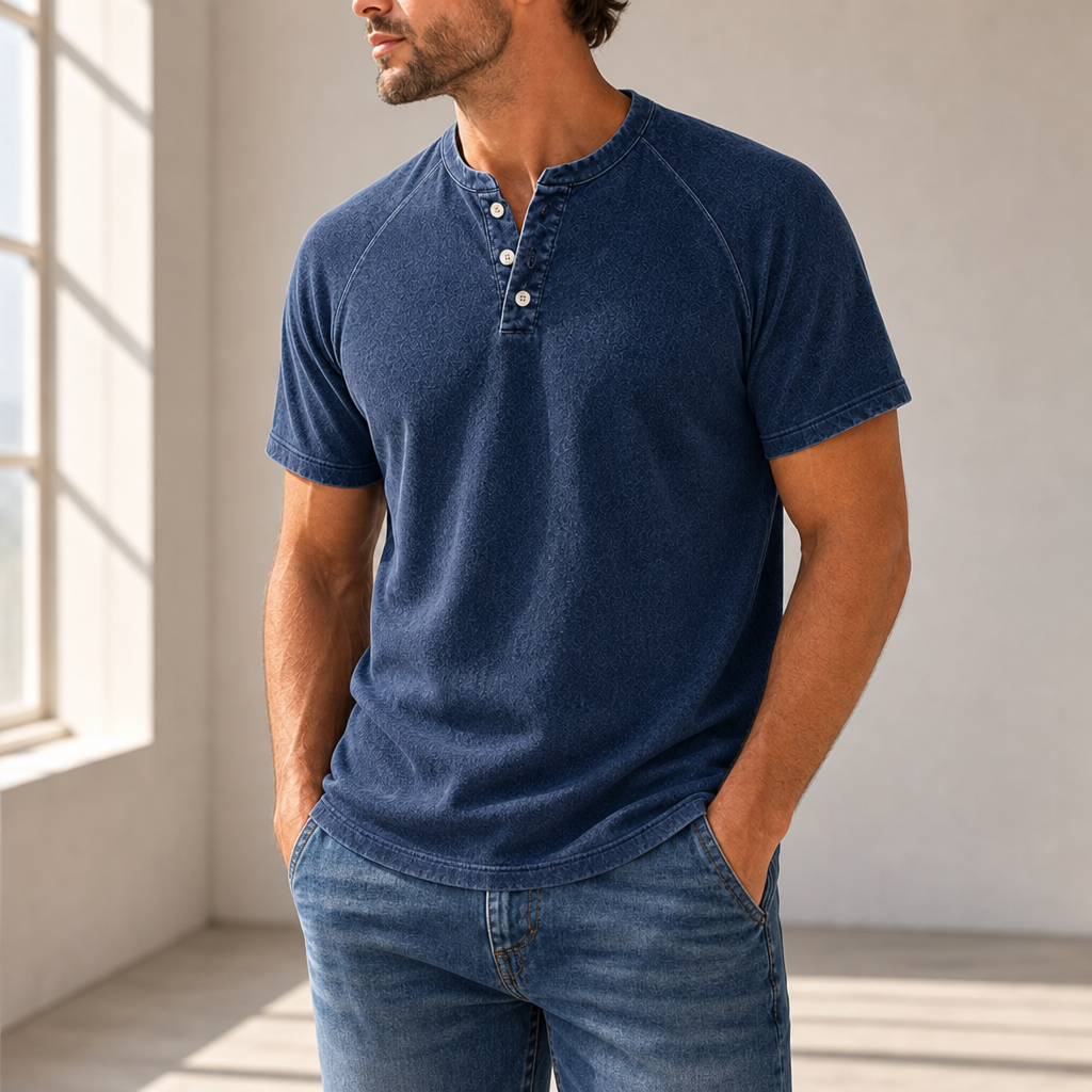 Hydra Washed Henley T-Shirt in Navy