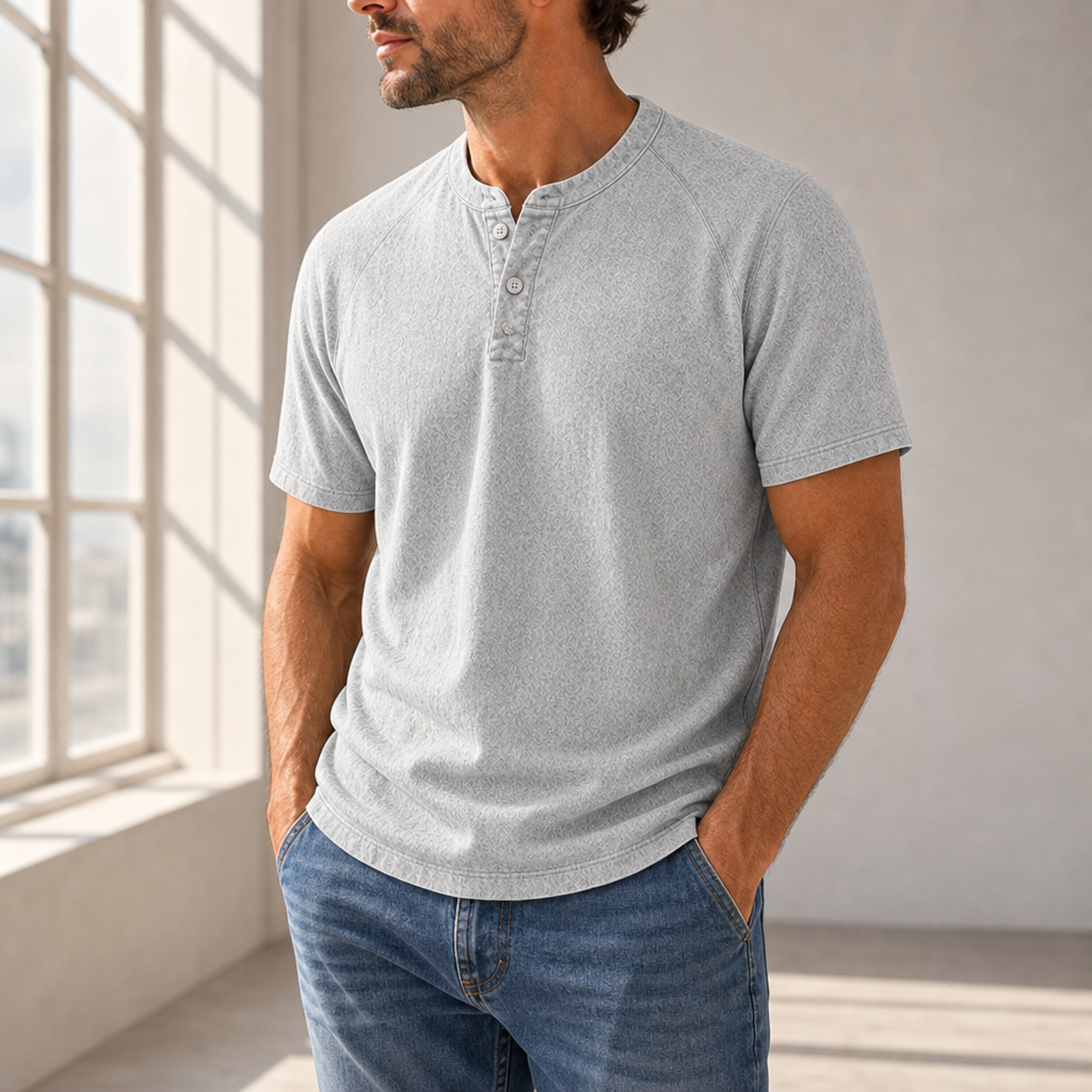 Hydra Washed Henley T-Shirt in Light Gray