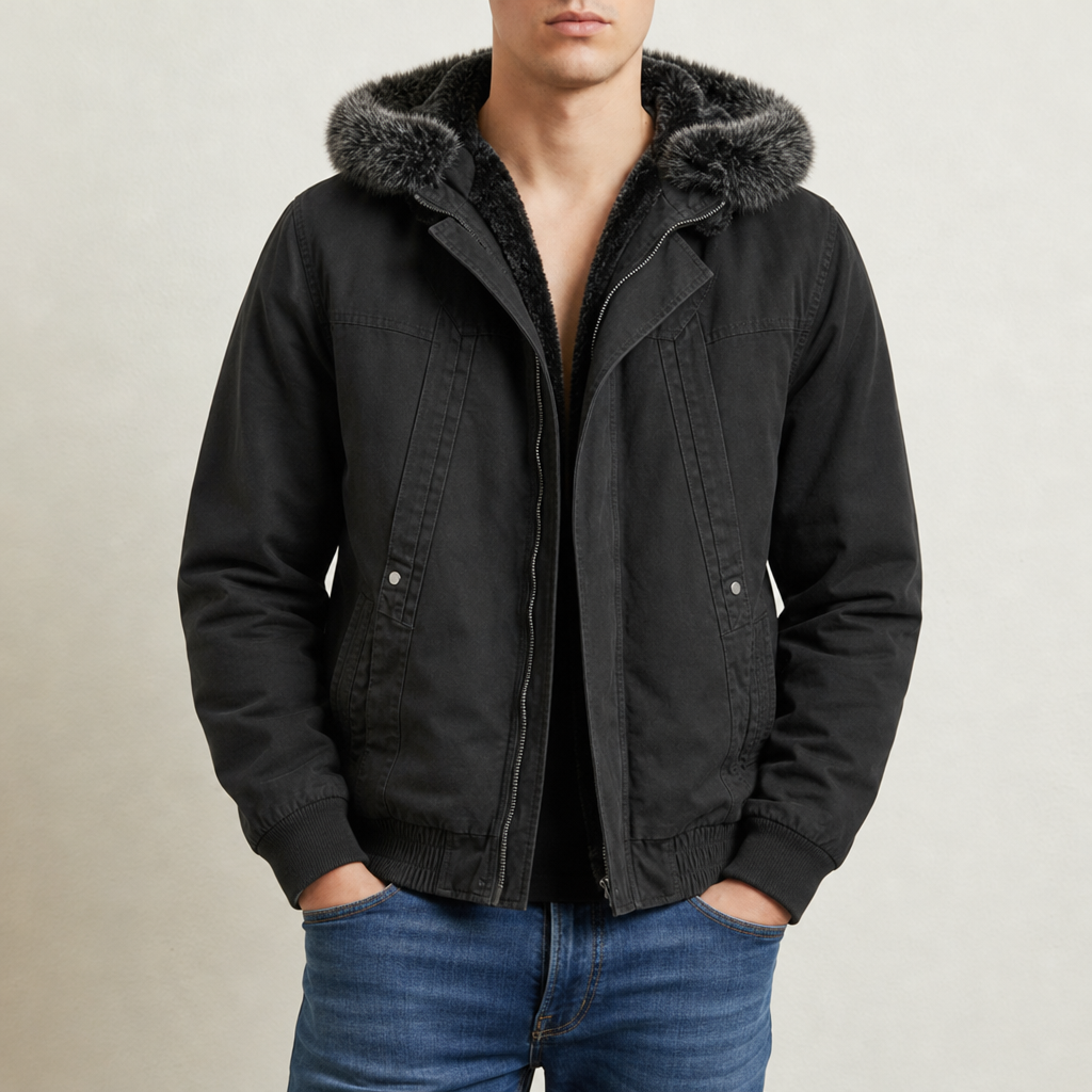 Ierapetra Fleece-Lined Cargo Jacket in Black