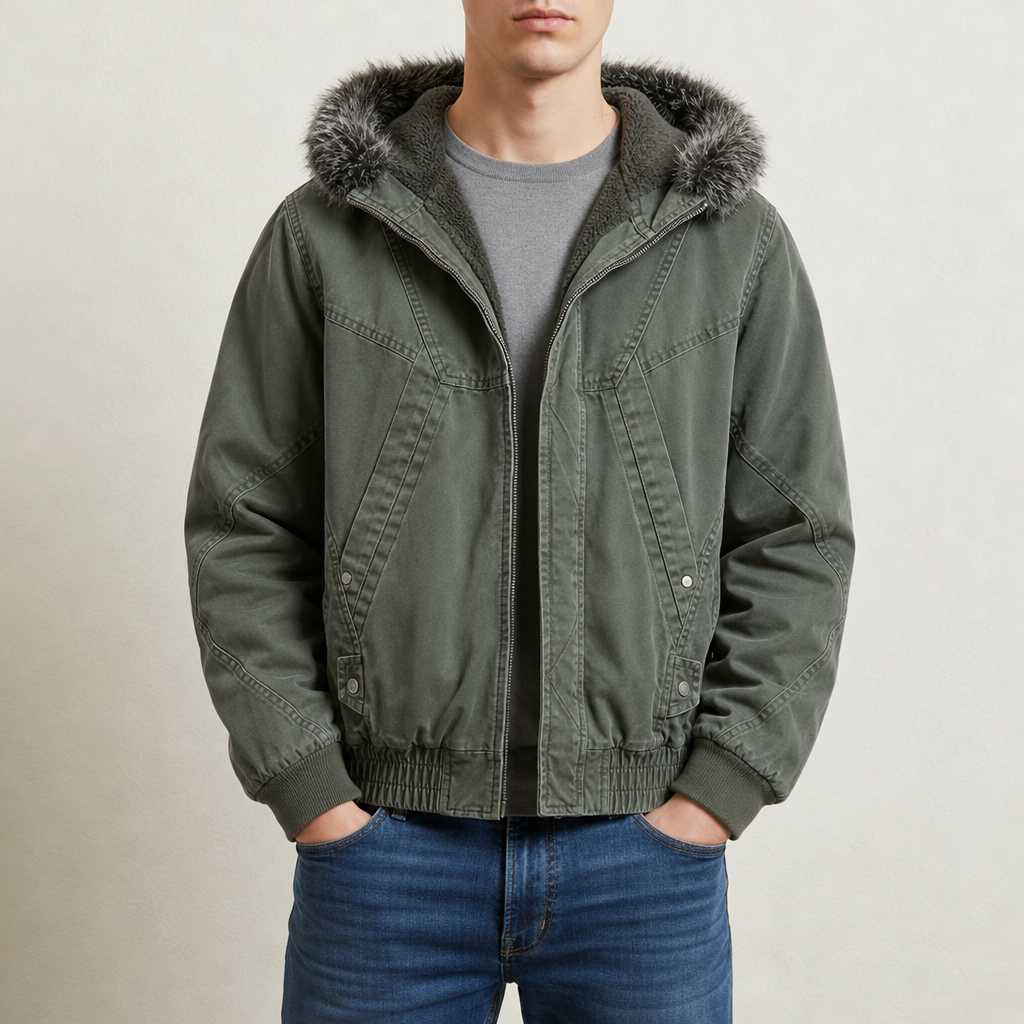 Ierapetra Fleece-Lined Cargo Jacket in Green