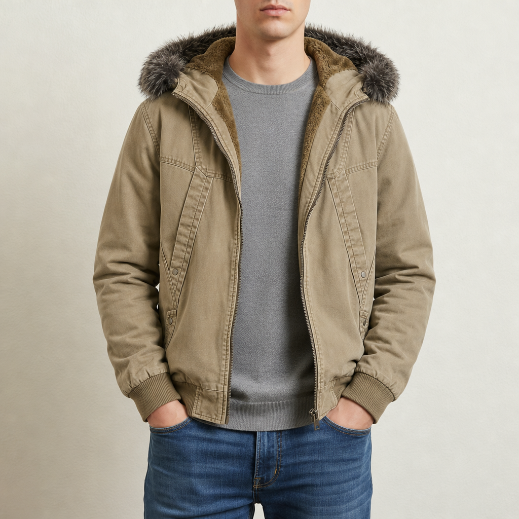 Ierapetra Fleece-Lined Cargo Jacket in Beige