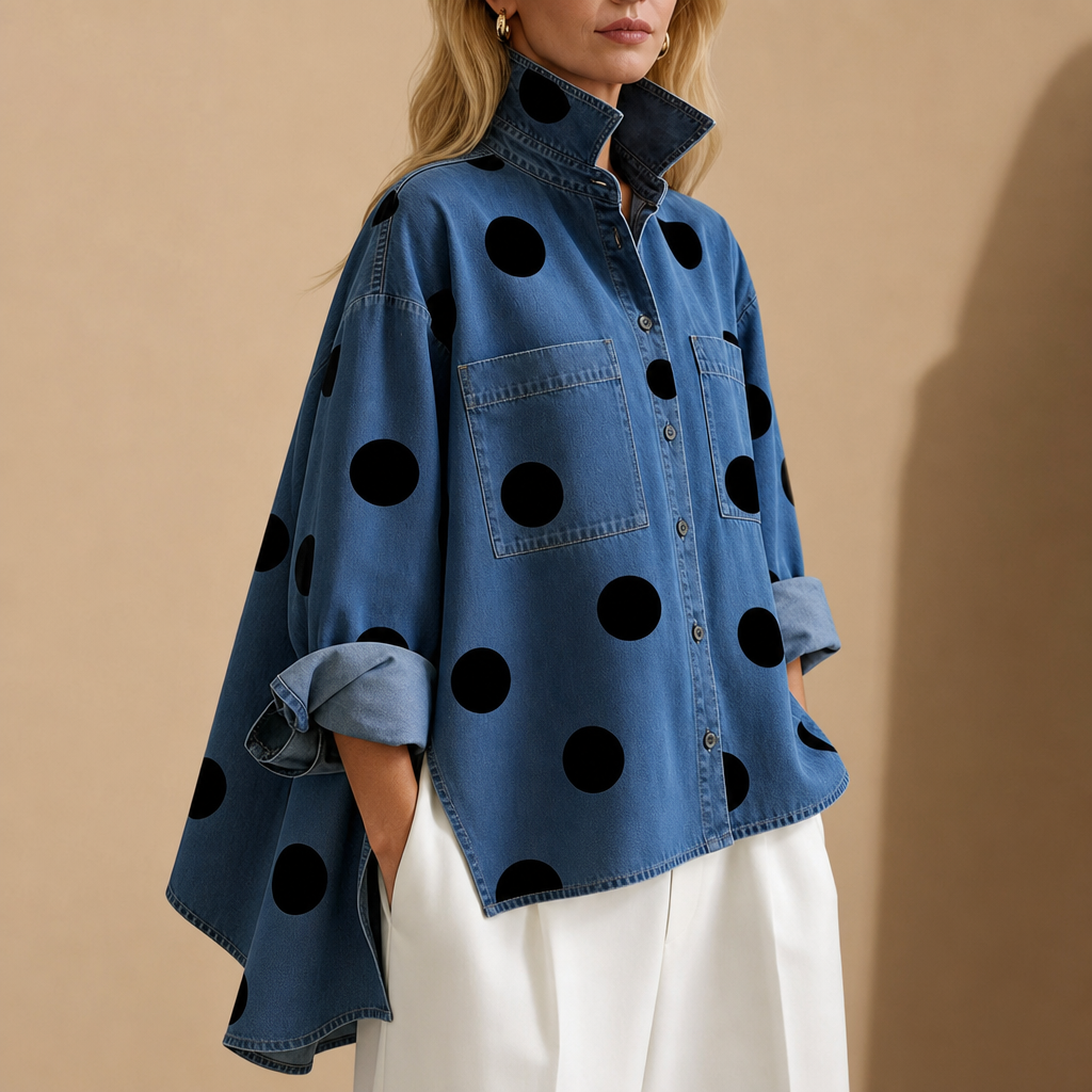 Ios Polka Dot Denim Shirt in Blue