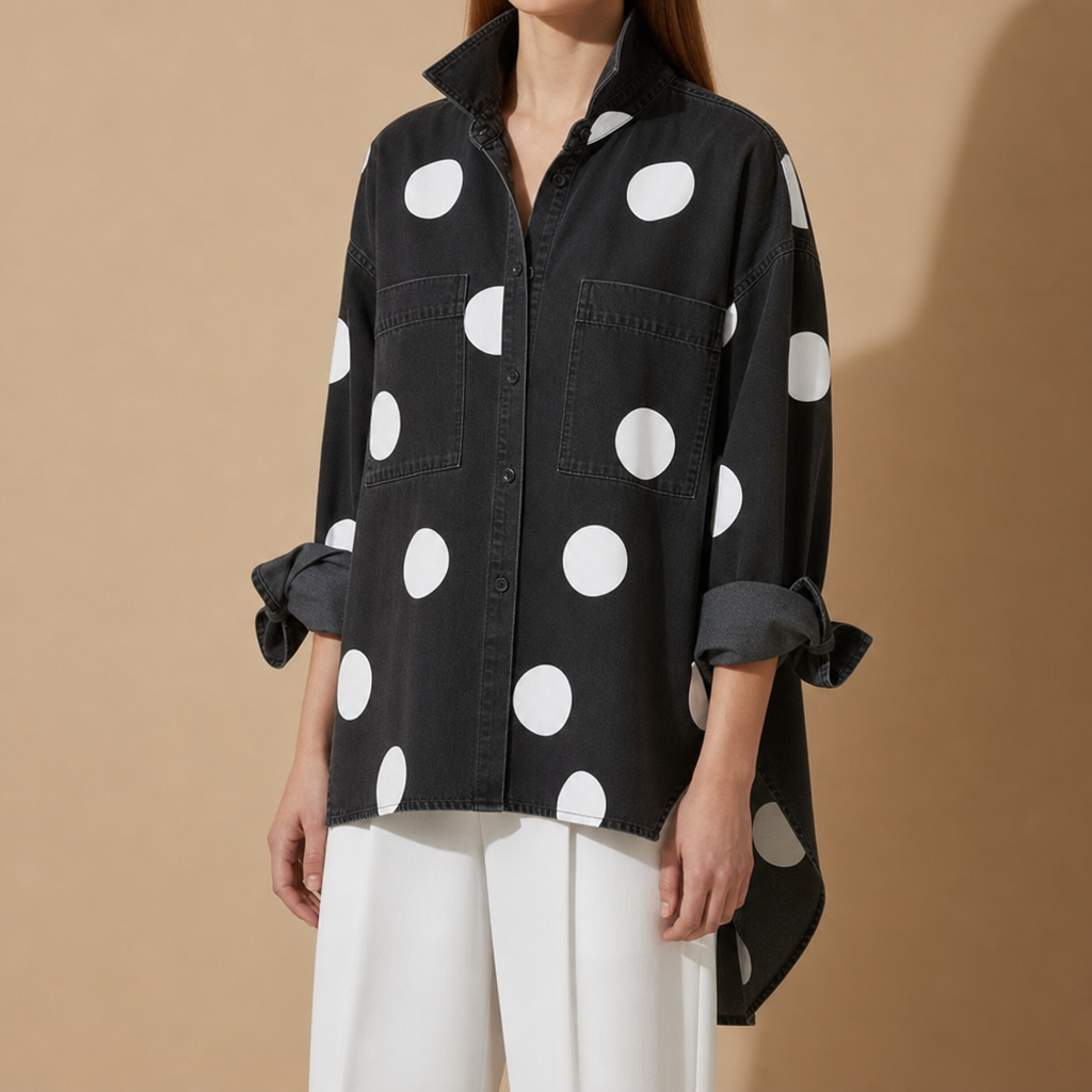 Ios Polka Dot Denim Shirt in Black