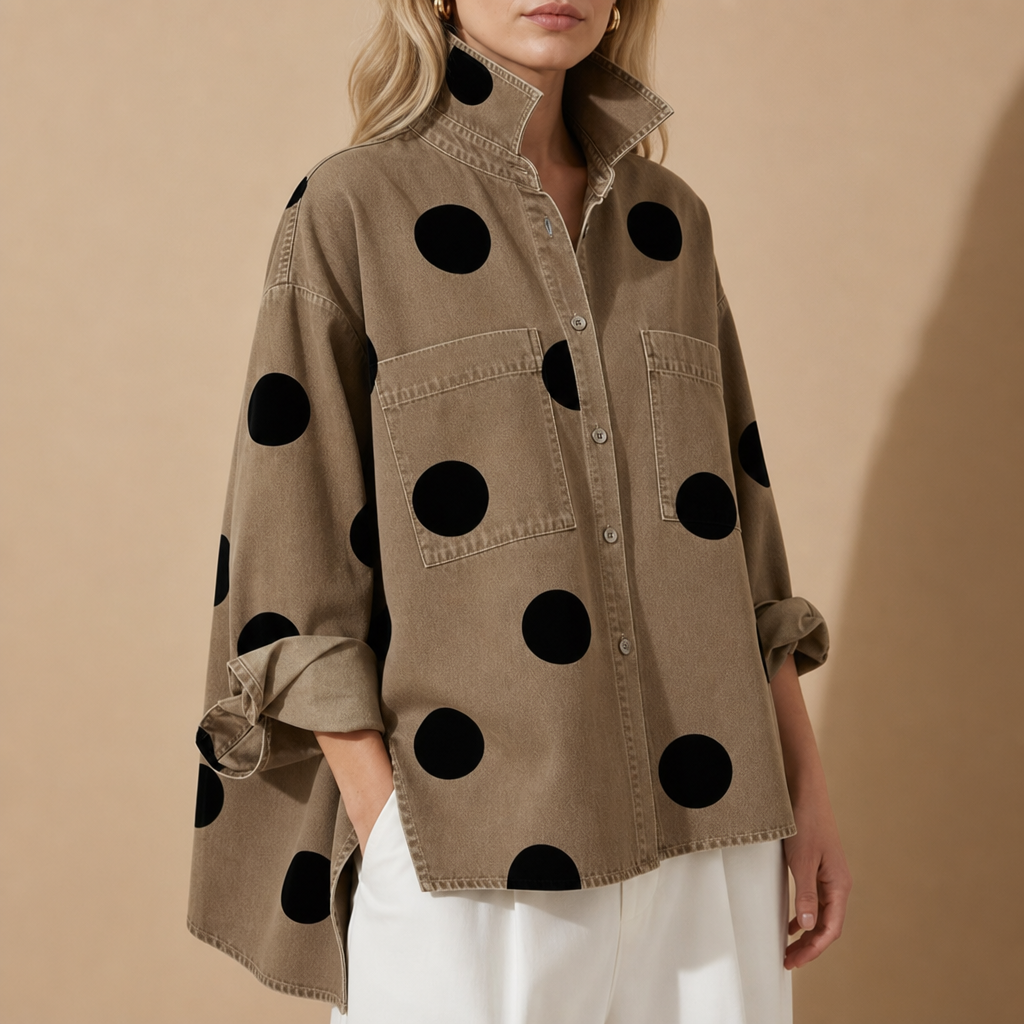 Ios Polka Dot Denim Shirt in Khaki