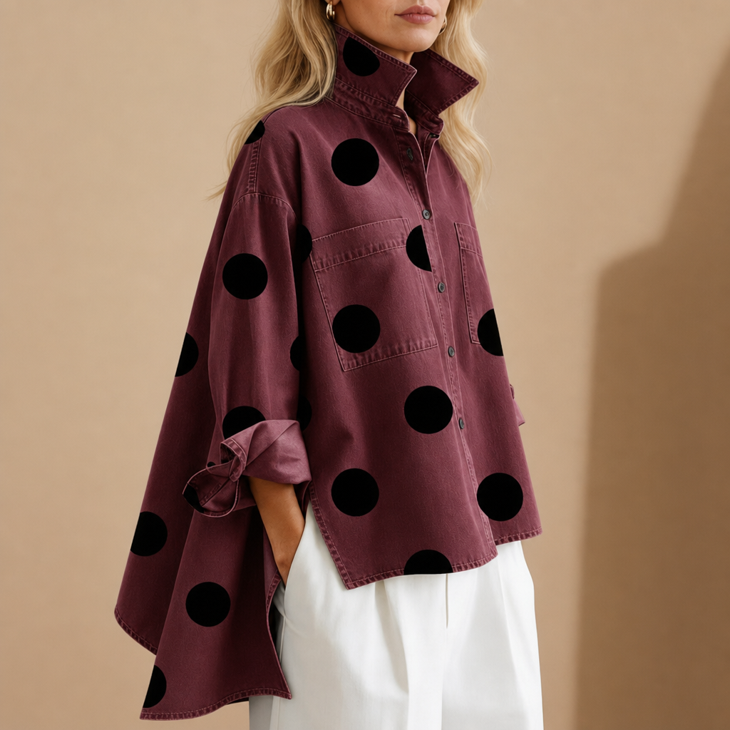 Ios Polka Dot Denim Shirt in Red