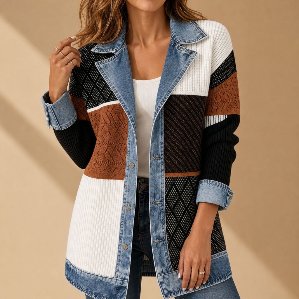 Jerez Denim Trim Cardigan Jacket in Multicolor