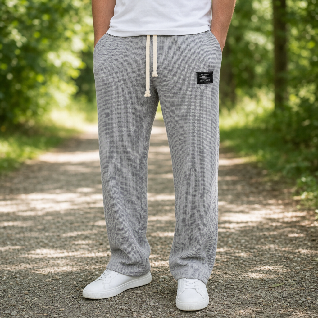 Kea Waffle Knit Drawstring Pants in Gray