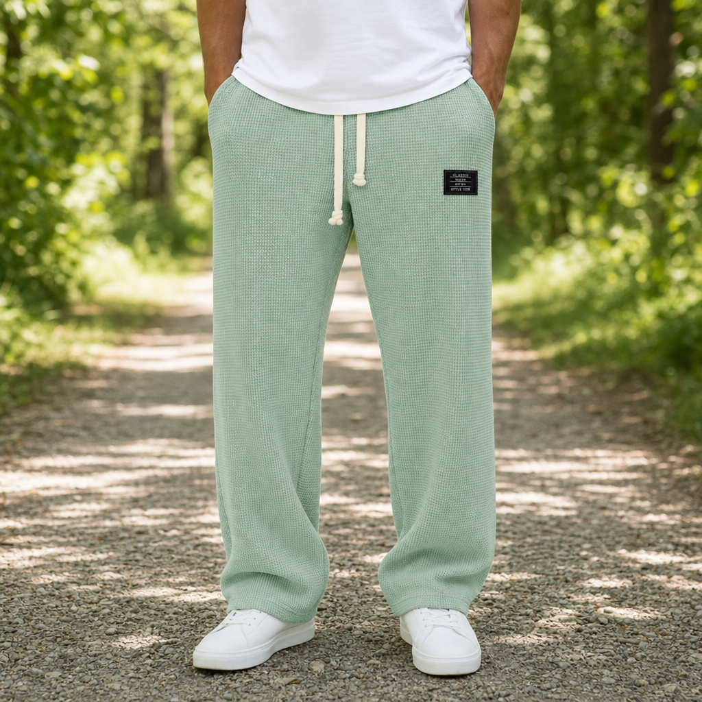 Kea Waffle Knit Drawstring Pants in Green