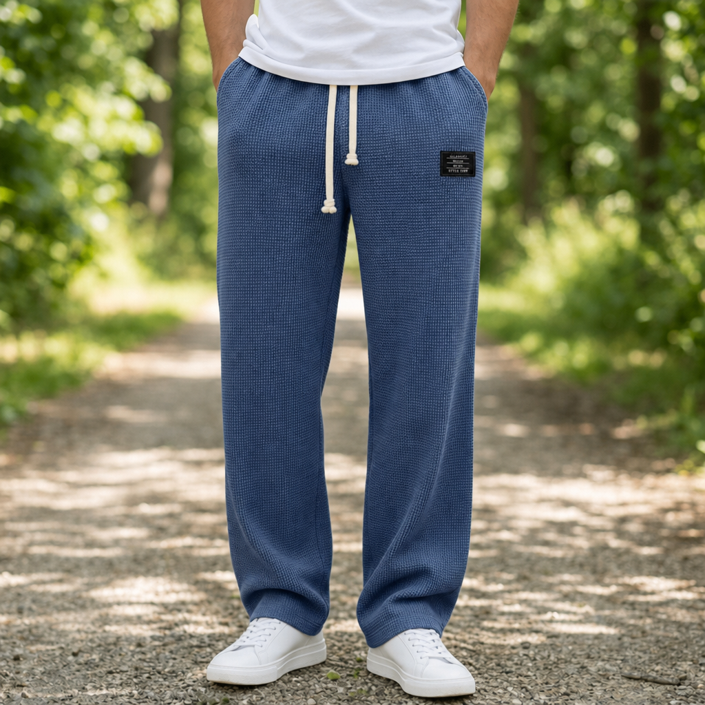 Kea Waffle Knit Drawstring Pants in Blue