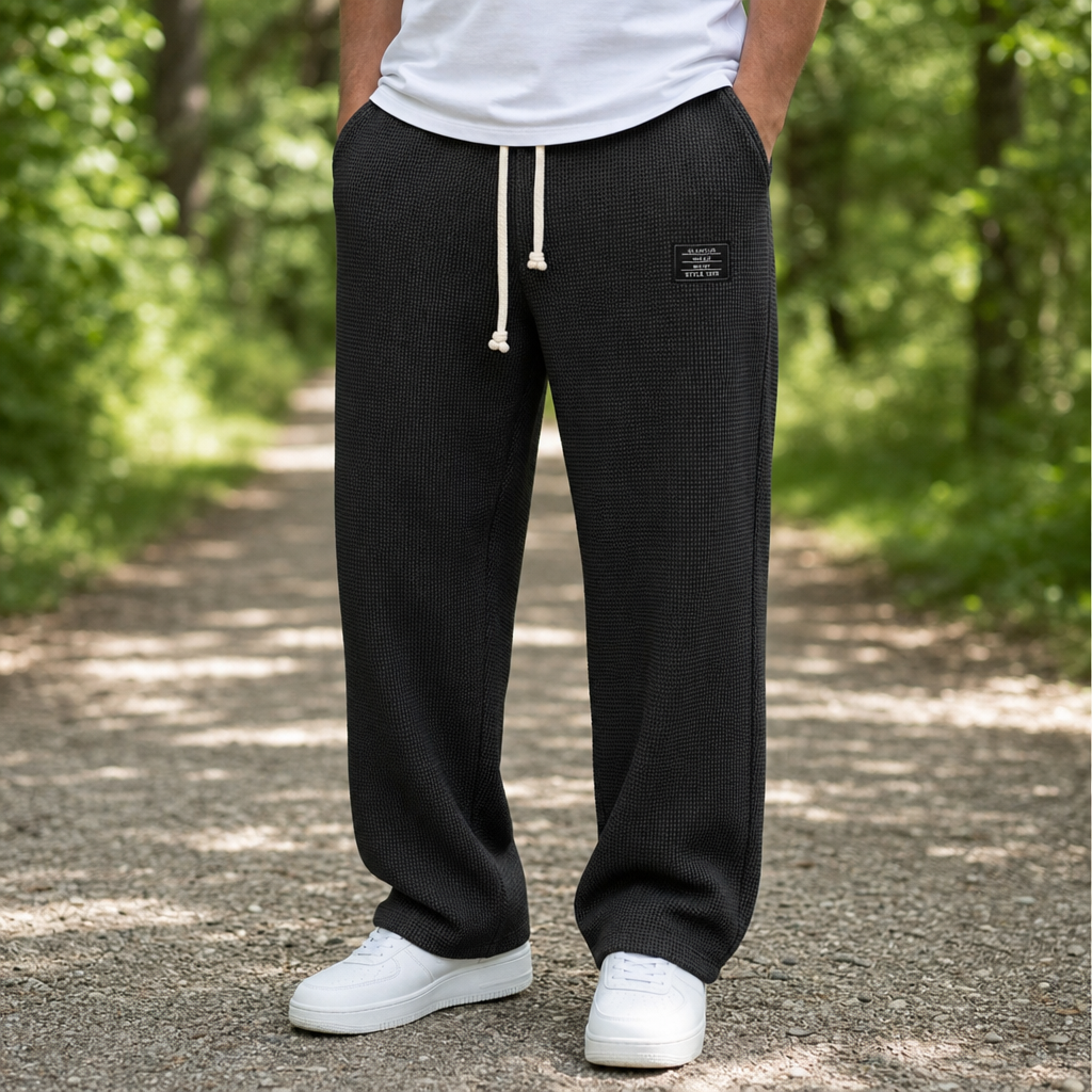 Kea Waffle Knit Drawstring Pants in Black