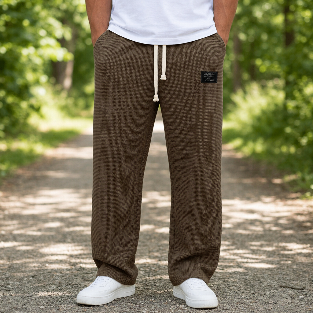 Kea Waffle Knit Drawstring Pants in Dark Brown