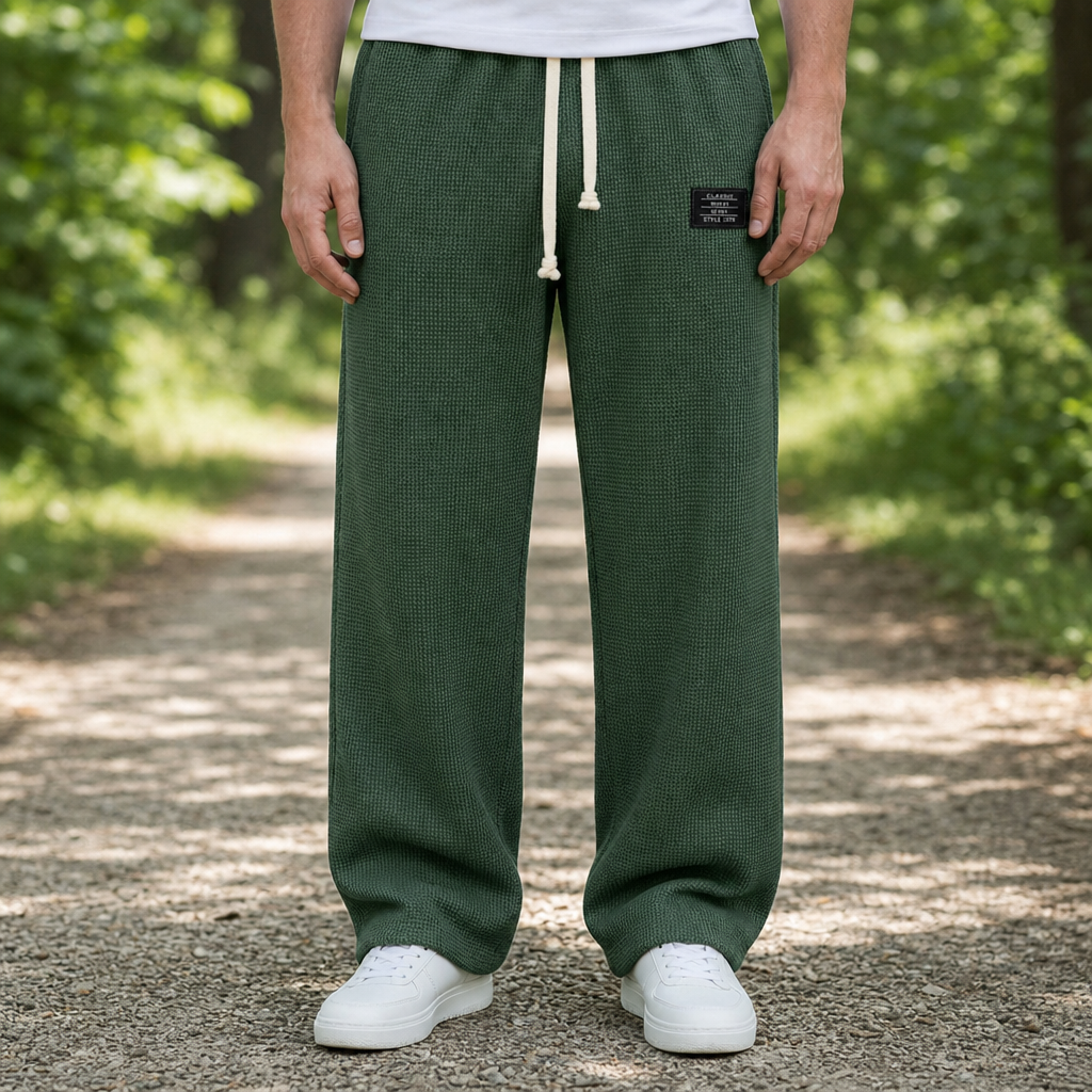 Kea Waffle Knit Drawstring Pants in Dark Green
