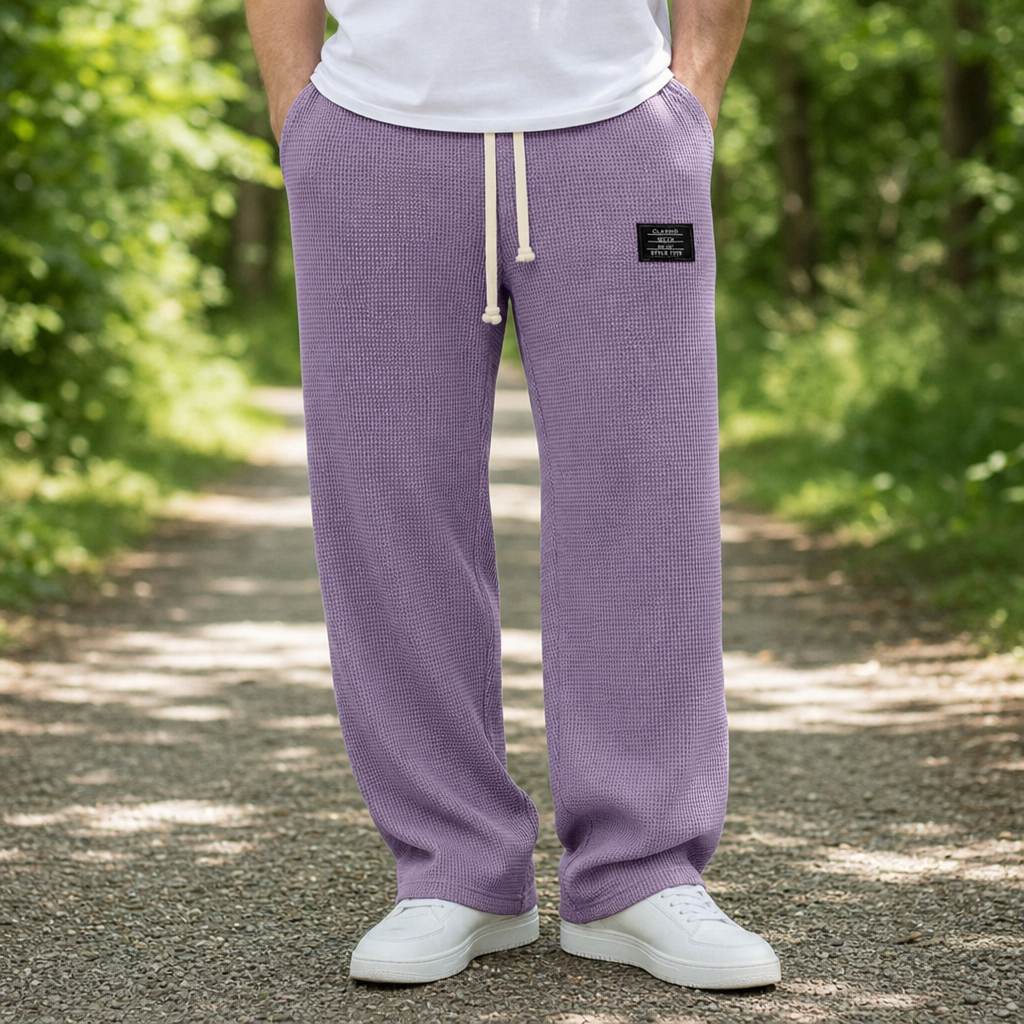 Kea Waffle Knit Drawstring Pants in Purple