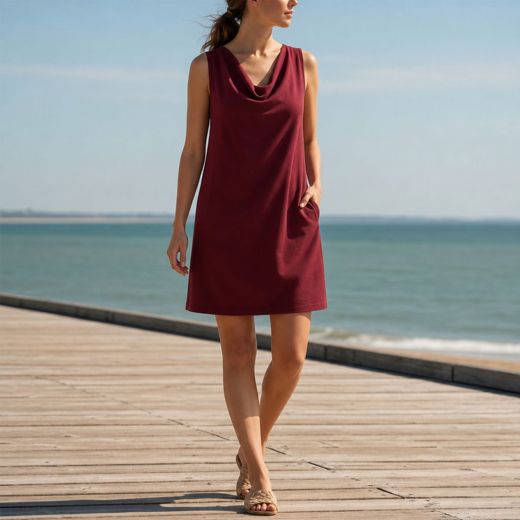 Kyrenia Cowl Neck Pocket Mini Dress in Red