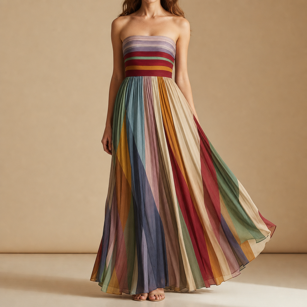 Larnaca Striped Pleated Maxi Dress in Multicolor