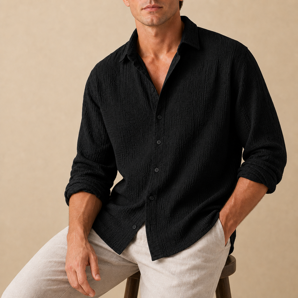 Makarska Linen Blend Shirt in Black