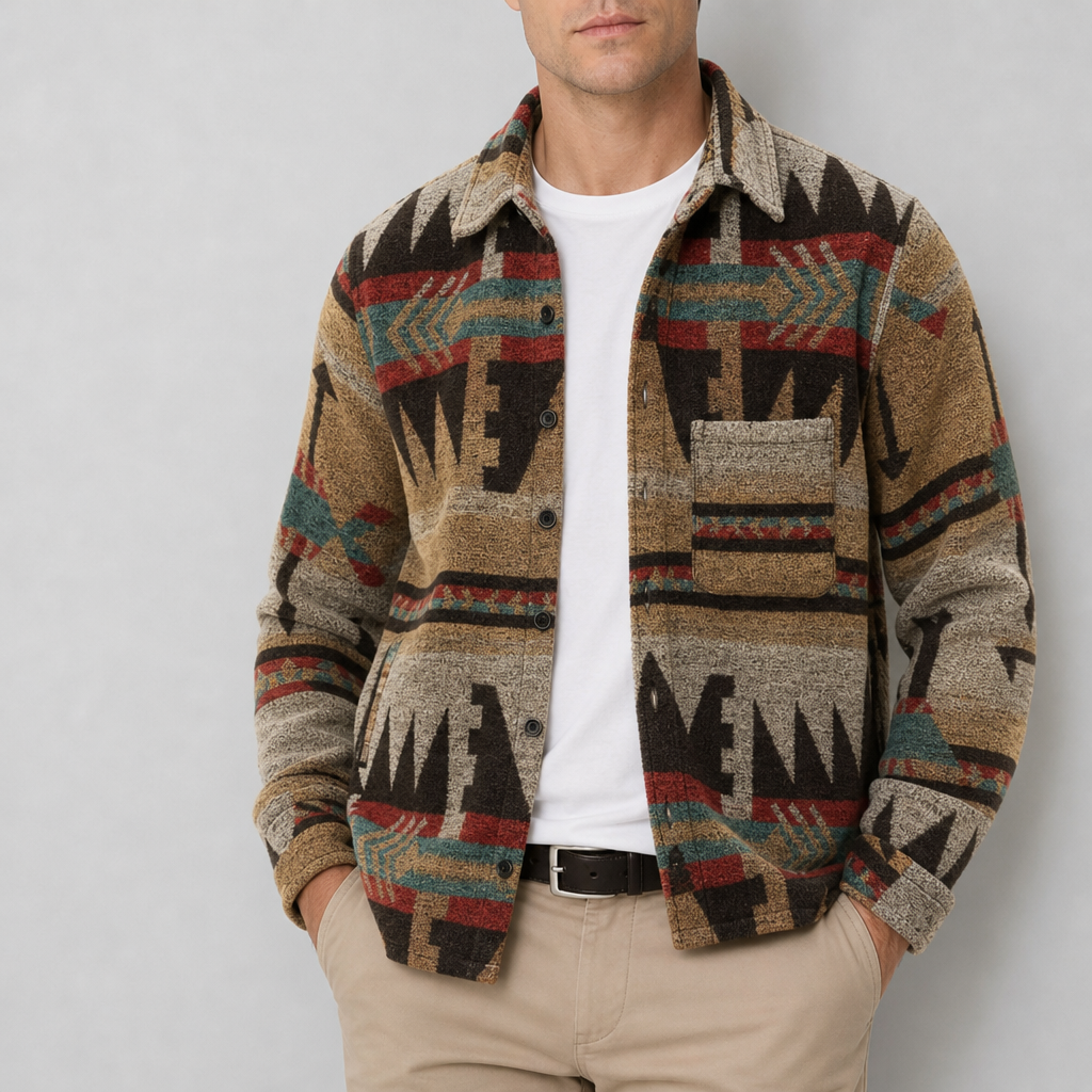 Malaga Aztec Wool Shirt Jacket in Dark Brown