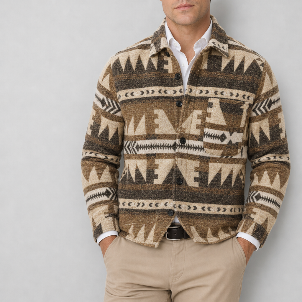 Malaga Aztec Wool Shirt Jacket in Light Brown