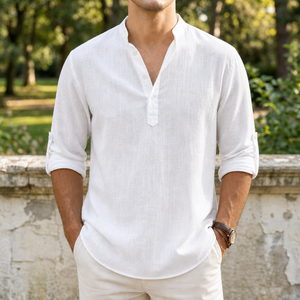 Mantova Linen Henley Shirt in White