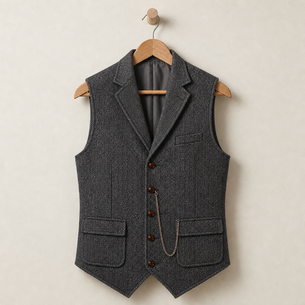 Maratea Herringbone Lapel Waistcoat in Dark Gray
