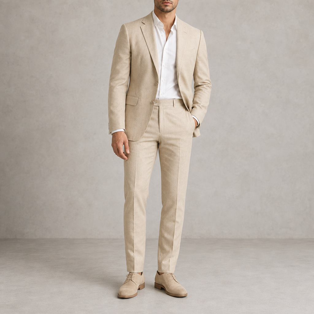 Marbella Linen Two-Piece Suit in Beige