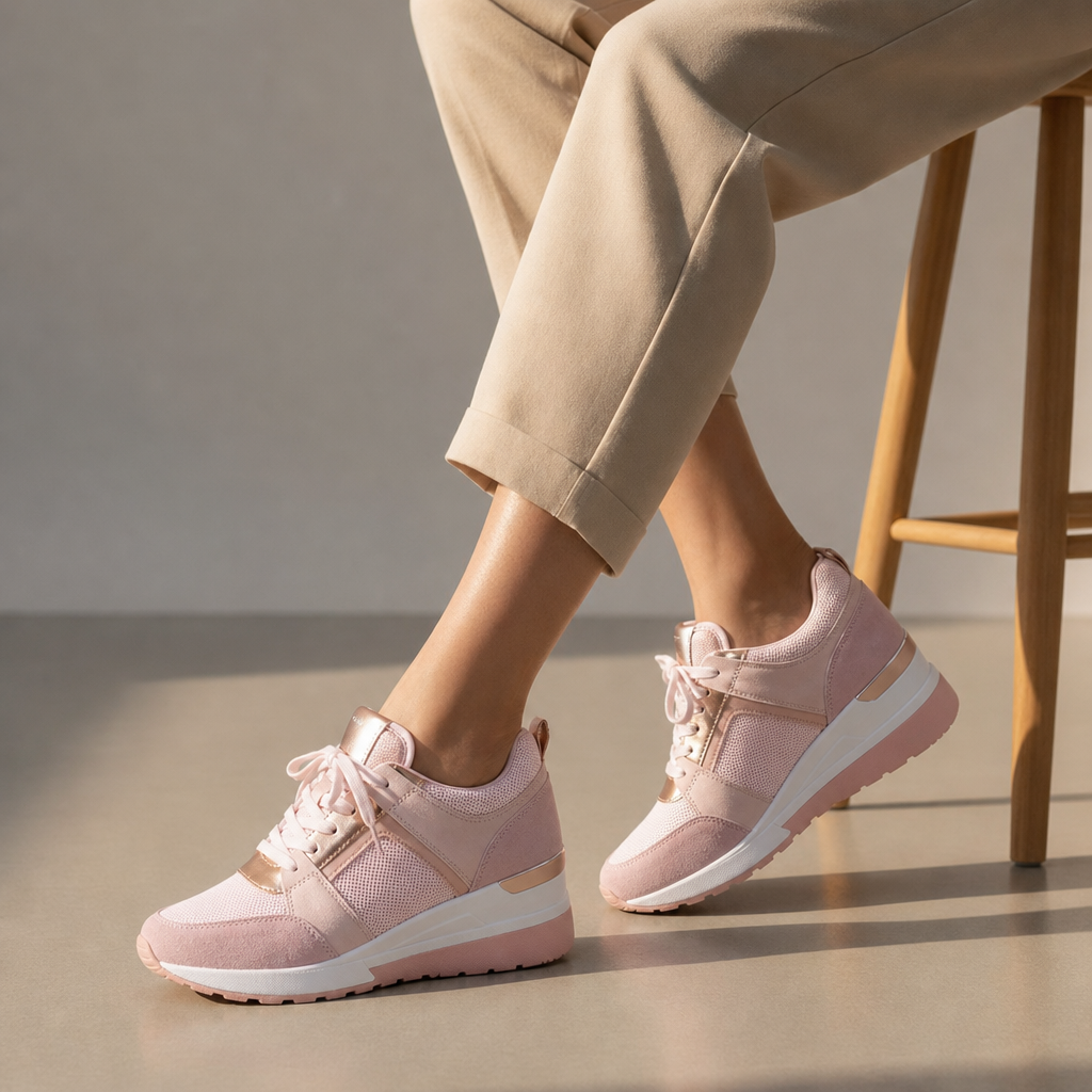 Mdina Orthopedic Gold Detail Wedge Sneakers in Pink