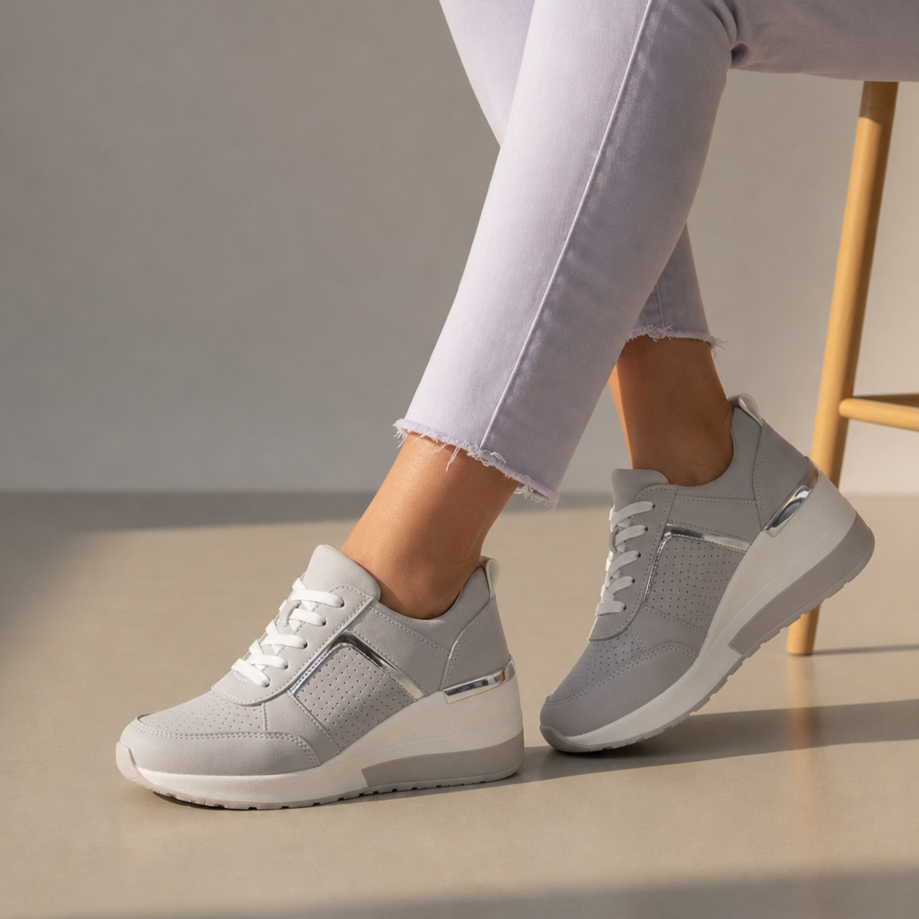 Mdina Orthopedic Gold Detail Wedge Sneakers in Gray