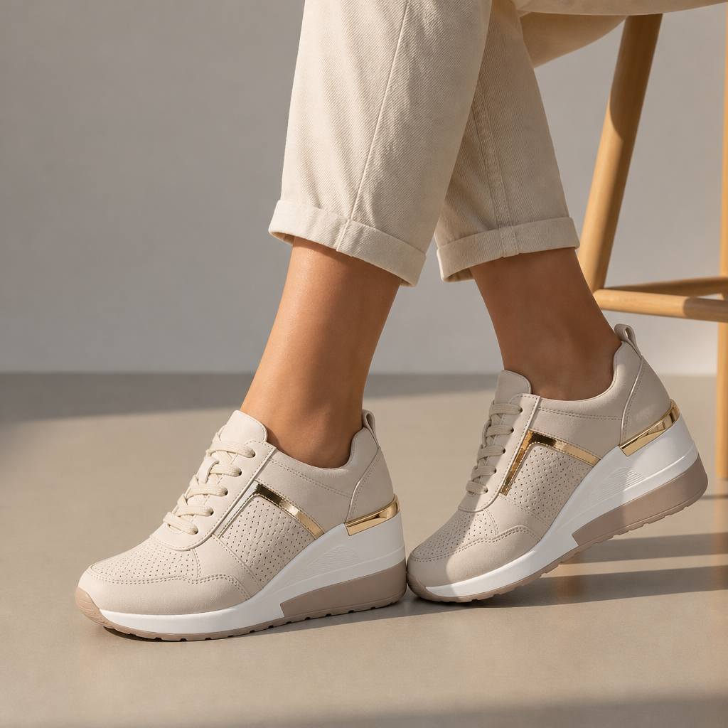 Mdina Orthopedic Gold Detail Wedge Sneakers in Gold