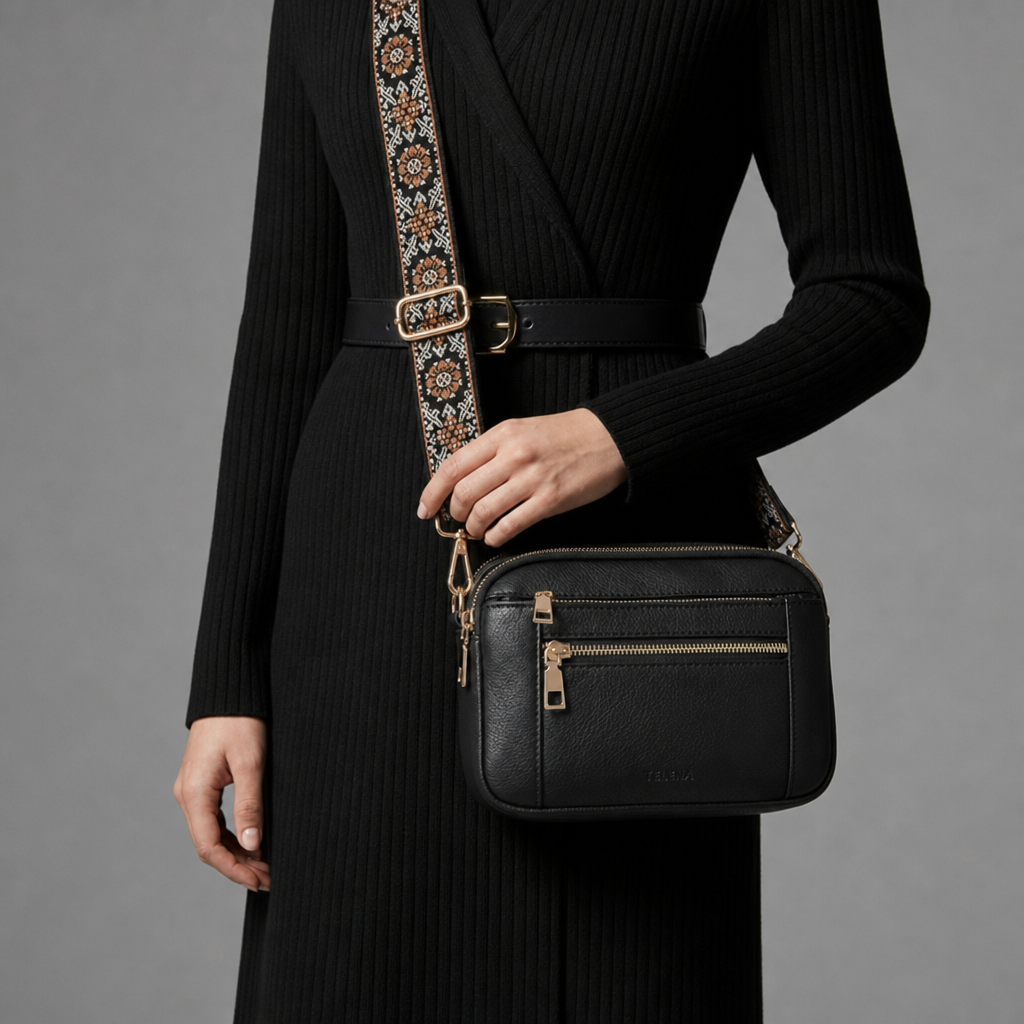 Menerbes Leather Crossbody Bag in Black