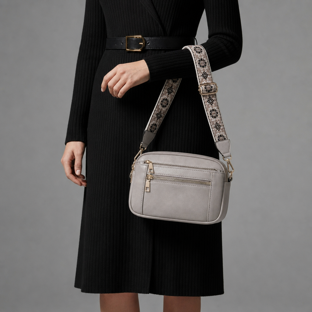 Menerbes Leather Crossbody Bag in Grey