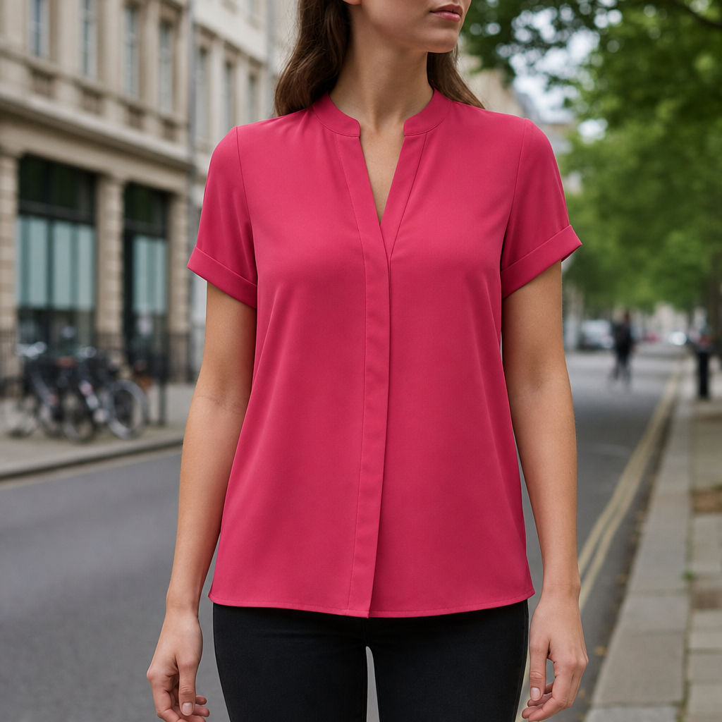 Merano V Neck Short Sleeve Blouse in Pink