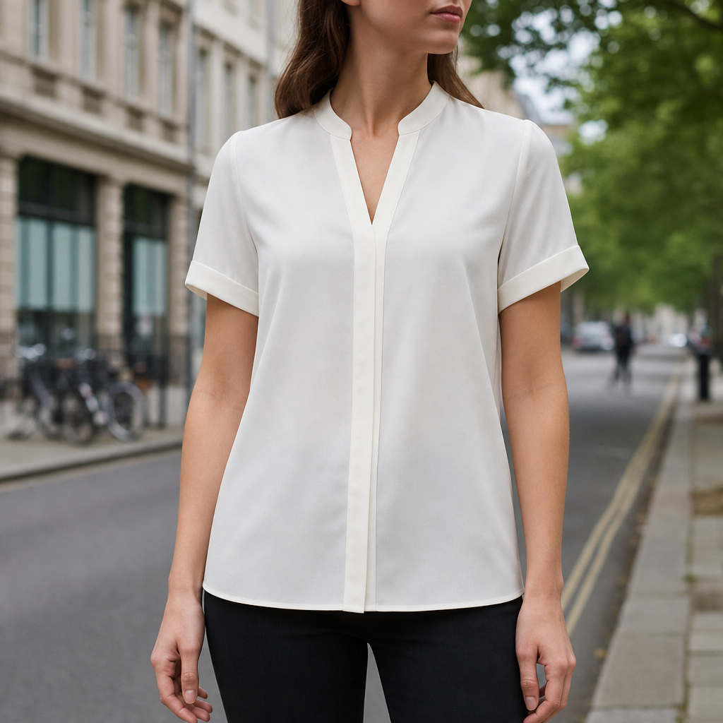 Merano V Neck Short Sleeve Blouse in White
