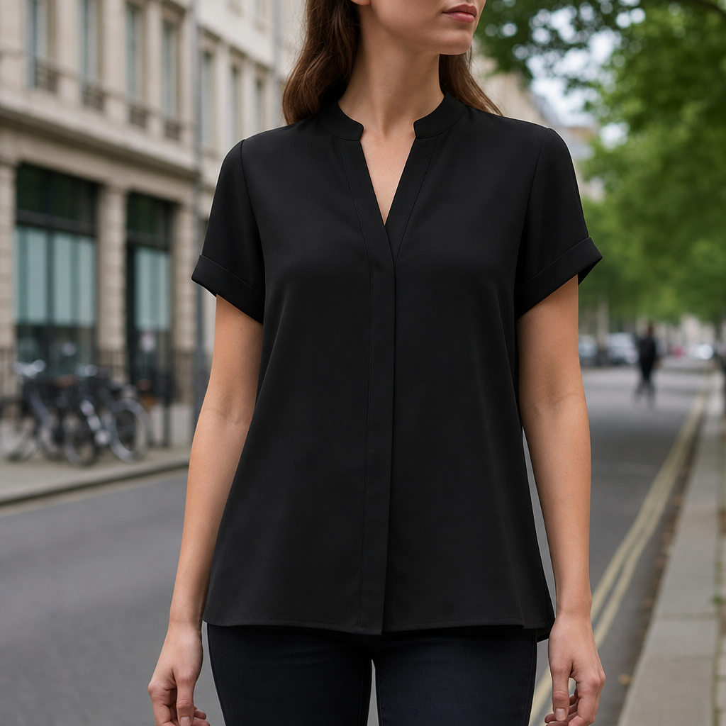 Merano V Neck Short Sleeve Blouse in Black